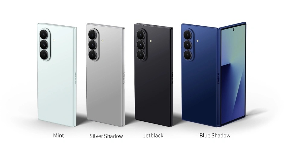 Samsung Galaxy Z Fold7 vo farbe Mint, Jet Shadow, Jetblack a Blue Shadow