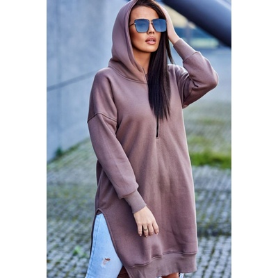 Fashionweek Zateplená dlha mikina s kapucňou MAXI K9301 Mocca