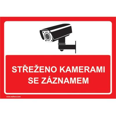 Walteco Střeženo kamerami se záznamem (červená), 297x210mm, formát A4, plastová tabulka Množství: 1 ks , 20040