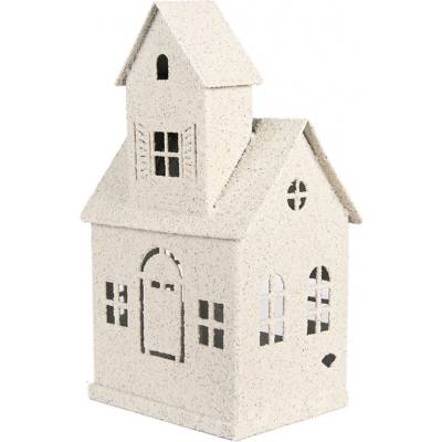 Béžový antik kovový svícen domek Vintage House - 18*14*31 cm - Clayre & Eef