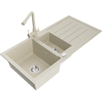 Mexen Andres гранитна мивка с 1, 5 камери, с отцедник и кухненски смесител Duero, бежов - 6515-69-671600-69 (6515-69-671600-69)