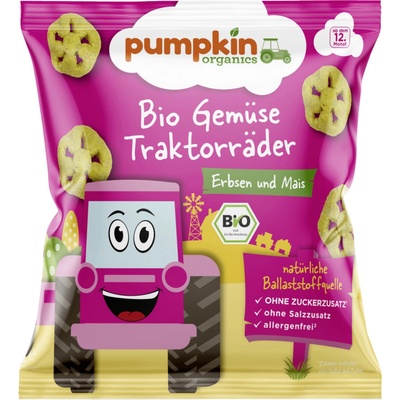 Pumpkin Organics BIO Foukaná zeleninová traktorová kolečka Hrášek a kukuřice 20 g