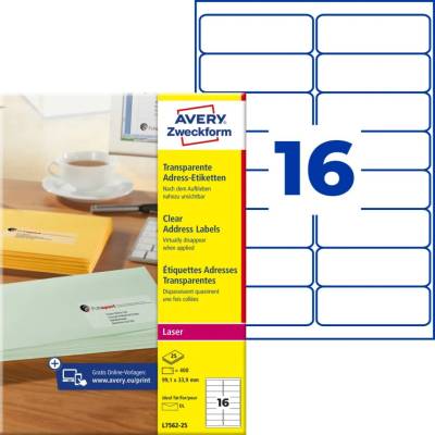 Avery Zweckform L7562-25 Transparentní etikety 99,1x33,9mm 400 ks mléčná