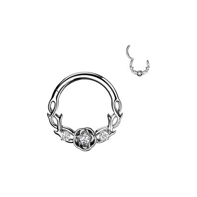 Šperky4U Ocelový piercing segment kruh s kytičkami SG141-1208