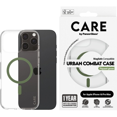 Panzer Калъф CARE - Urban Combat Green MagSafe, iPhone 16 Pro Max, прозрачен (5715685004384)