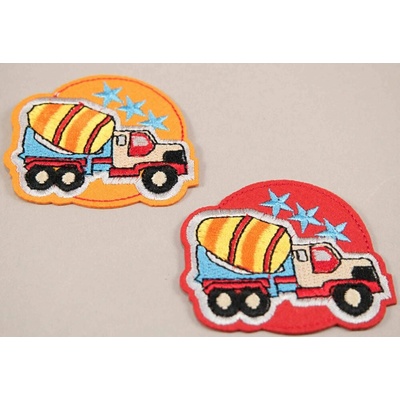 Nažehľovacia záplata - domiešavač - rozmer 6 cm x 5,5 cm - oranžová, červená