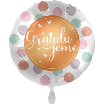 Smart Ballons Fóliový balónek kulatý Gratulujeme 43cm bílý