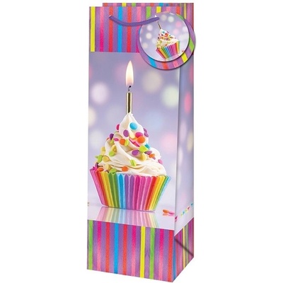 Taška dárková na láhev s motivem muffinu 12,6x8,9x36 cm