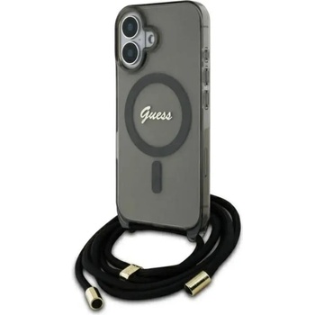 GUESS Калъф Guess Crossbody Cord Script MagSafe за iPhone 16 - черен (3666339345648)