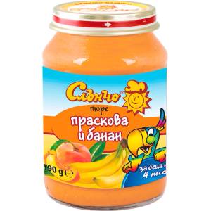 Слънчо Плодово пюре Слънчо - Праскова и банан, 190 g (17692)