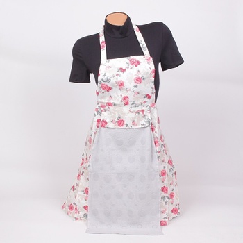 Бяла готварска престилка с рози и кърпа
