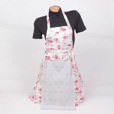 Бяла готварска престилка с рози и кърпа