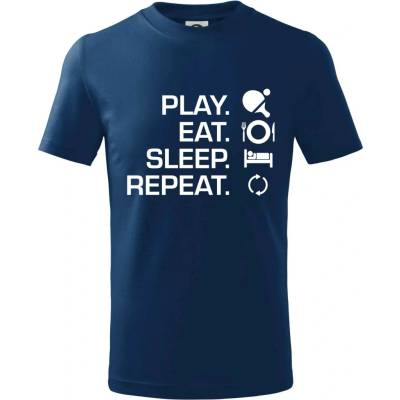 Stolný tenis eat sleep tričko detské polnočná modrá