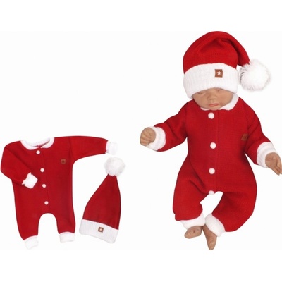 Z&Z Dětský pletený overálek s kapucí Baby Santa červený