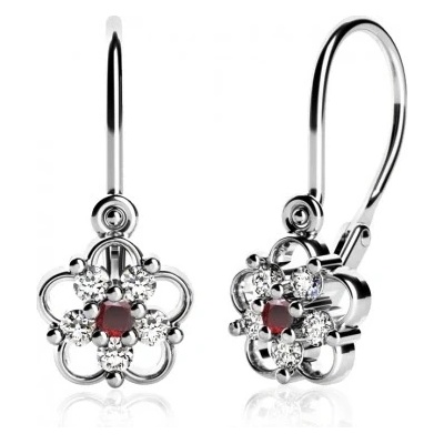 Couple Dětské náušnice Aurora bílé zlato a červené zirkony Brizura dětská 585-53-3-1155.1B00.0.00.104.14