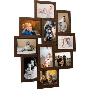 vidaXL Фоторамка колаж за 10 снимки (10х15 см), тъмнокафява, МДФ (332778)