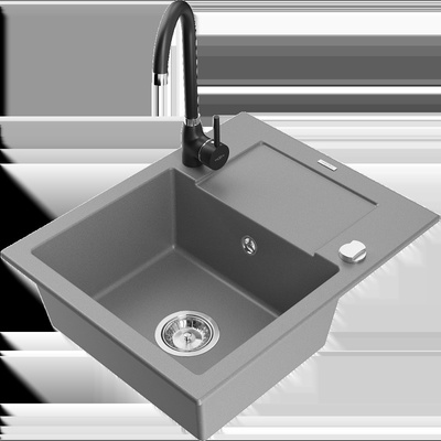 Enzo кухненска мивка от гранит с 1 кофа и отцедник и кухненски смесител Telma, сив - 6506-71-670200-70 (6506-71-670200-70)
