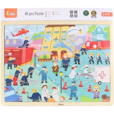 Viga puzzle na podložke 48 častí hasiči