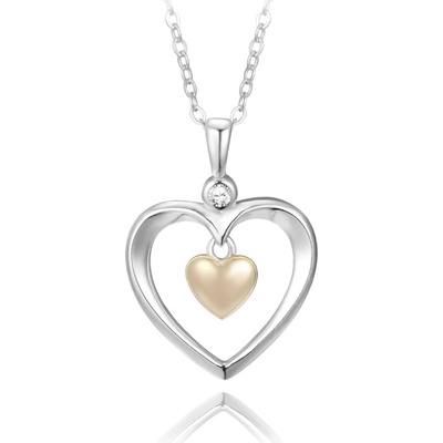 Minet Stříbrný náhrdelník love s pozlacenými srdíčky JMAS0207GN45
