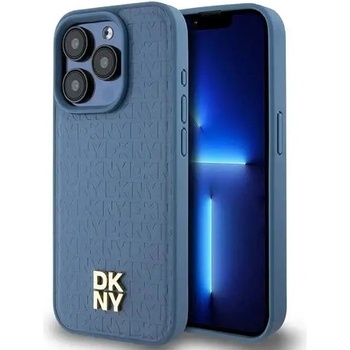 DKNY Кейс DKNY Leather Monogram Pattern Metal Logo MagSafe за iPhone 15 Pro, син (3666339261672)