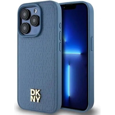 DKNY Кейс DKNY Leather Monogram Pattern Metal Logo MagSafe за iPhone 15 Pro, син (3666339261672)