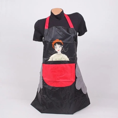 Гумирана престилка за готвене в черно и червено с момиче