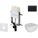kielle Genesis New - Комплект структура за вграждане, тоалетна чиния Oudee, Rimless, SoftClose седалка и бутон Gemini New III, черен мат 30528SZ09 (30528SZ09)