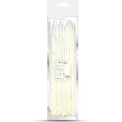 V-TAC Sťahovacia páska na káble 4.5x350mm, biela, 100ks balenie [11175]