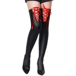 Sexy Elephant® Black Sexy PU Leather Stockings With Red Cross Straps 3XL-5XL