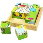 Bigjigs Toys Дървени кубчета Bigjigs - Животните от фермата, 9 части (BJ536)