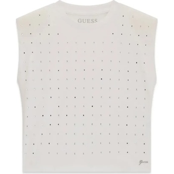 GUESS Oversize потник в бяло за момиче с кристали Guess