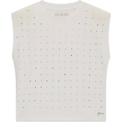 GUESS Oversize потник в бяло за момиче с кристали Guess