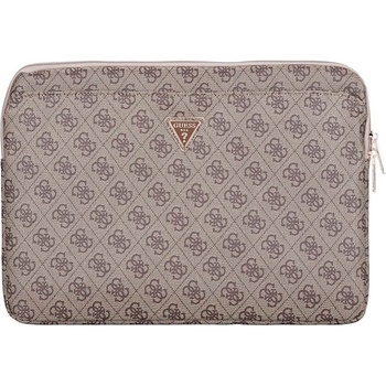 GUESS PU 4G Triangle Logo Sleeve 14 - дизайнерски луксозен кожен калъф за MacBook Air 13, MacBook Pro 13, MacBook Pro 14 и лаптопи до 14 инча (кафяв)