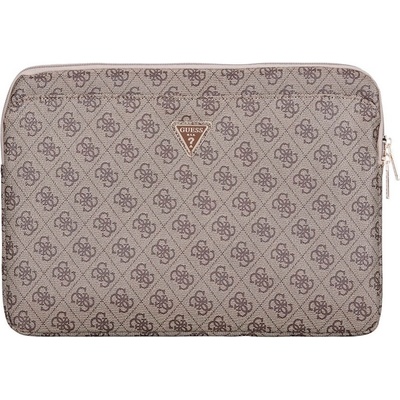 GUESS PU 4G Triangle Logo Sleeve 14 - дизайнерски луксозен кожен калъф за MacBook Air 13, MacBook Pro 13, MacBook Pro 14 и лаптопи до 14 инча (кафяв)