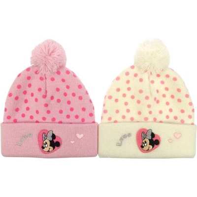 zimní baby čepice Minnie Mouse s bambulí růžová/bílá