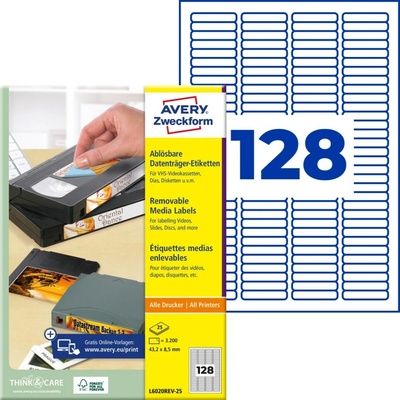 Avery Zweckform L6020REV-25 Snímatelné etikety 43,2x8,5 mm 3200 ks bílé