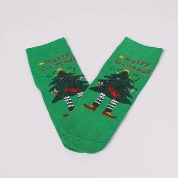 Image 1 of Забавни детски коледни чорапи в зелено с елхичка