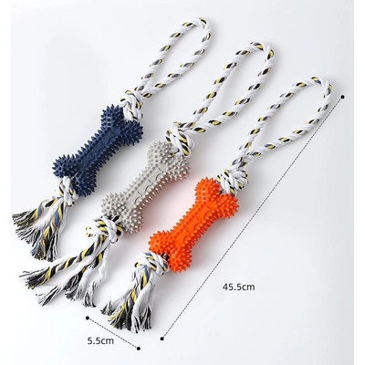 Дентална играчка кокал с памучно въже за куче, 45см (4285-or)