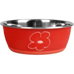 Flamingo Feeding and drinking bowl Tobias Round Red Silver - иноксова купа за вода или храна - ЧЕРВЕНА, размер Ø24 см / 2700 мл, Белгия - 1032346