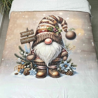 TiaHome Vianočná deka luxury baranková z mikroplyšu Škriatok hnedý 150x200