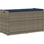 vidaXL Външна пейка за съхранение с възглавница Grey 100 cm Поли ратан (4104067)