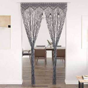 Pure Line Home Памучно перде макраме в цвят антрацит за тръбен корниз, 140 x 240 см - zalegloto - 91,92 лв