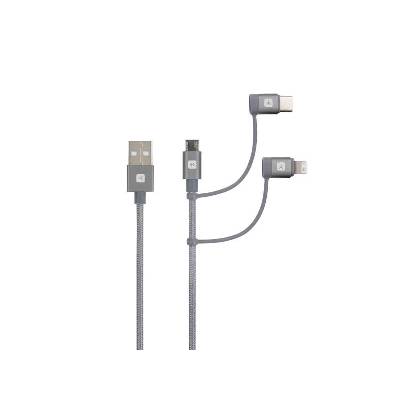 Кабел Skross 3 в 1, USB-A - USB-C/ Lightning/ Micro USB , Метална оплетка, 1.2 м (SKROSS-SKCA00143-1120CN)