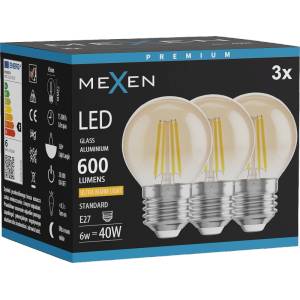 Mexen Vintis 3x LED нажежаема жичка E27, G45, 6W, Топло - 2200K, 600 lm, кехлибар (L156-E27-0622-50x03)