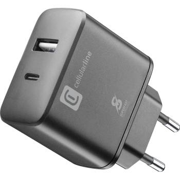 Cellularline Зарядно pd 220v usb + usb-c 25w