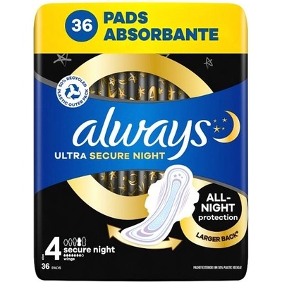 Always Ultra Secure Night hygienické vložky vel. 4 s křidélky 36 ks