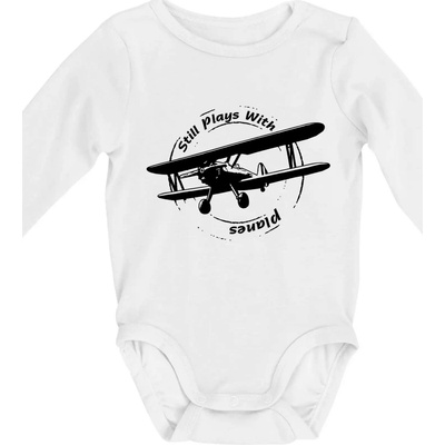 Still Plays With Planes Body dojčenské s dlhým rukávom dlhý rukáv biele