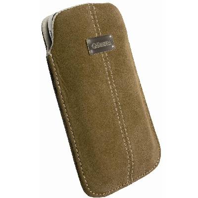 Кожен калъф за iPhone 4/4S, HTC, Sony, Samsung, Nokia и мобилни телефони - Krusell Luna Pouch L Nubuck (кафяв) (435656)