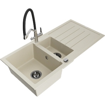 Mexen Andres гранитна мивка с 1, 5 камери и отцедник и кухненски смесител Duo, бежов - 6515-69-671701-07-B (6515-69-671701-07-B)