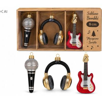 Action Sada sklenených vianočných ozdôb 3KS MUZIKA MIKROFÓN GITARA GS241*